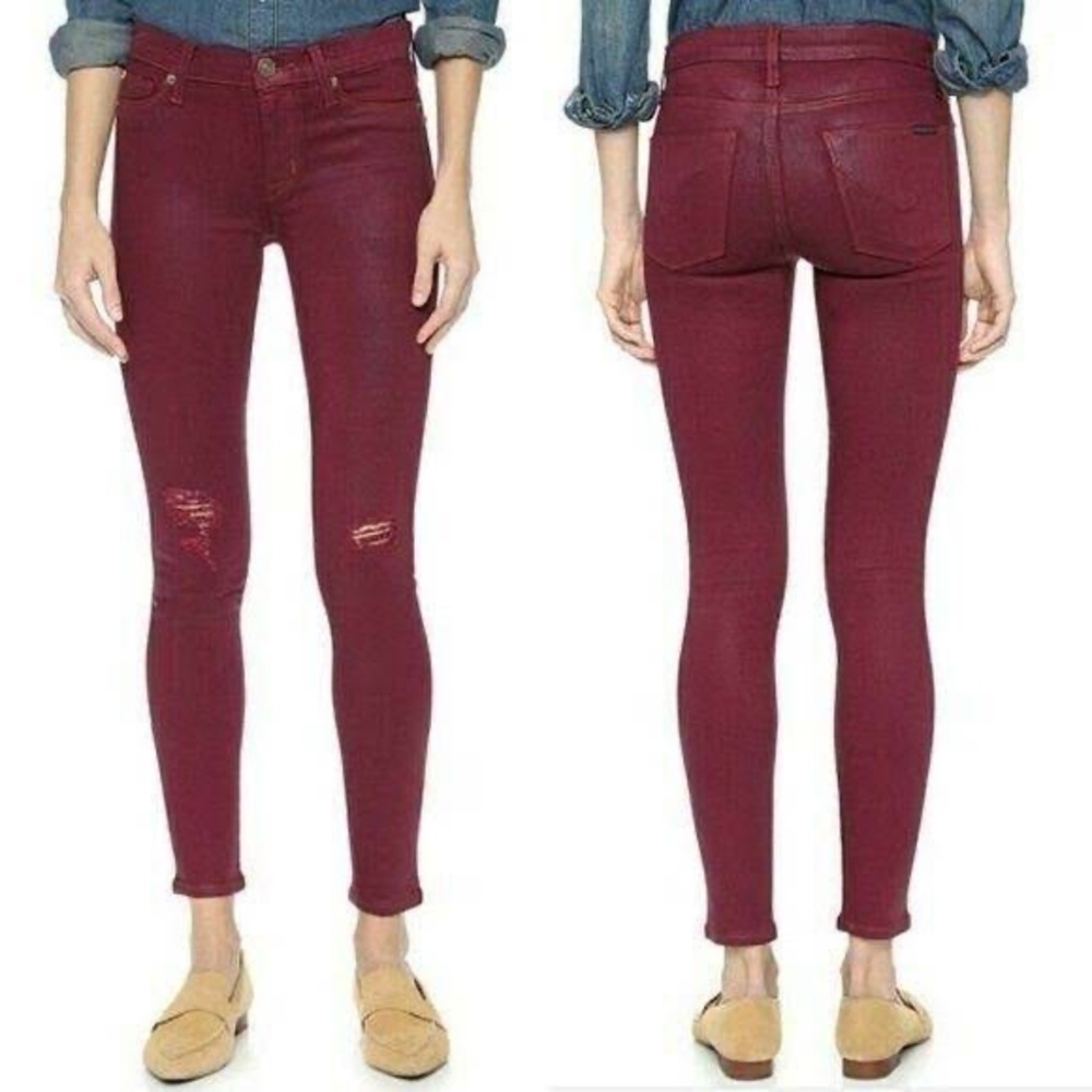 Hudson “Nico” Midrise Skinny Jean In Crimson Destructed